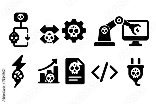 Digital technology silhouette icon set. industry, automation, gear icons silhouette collection