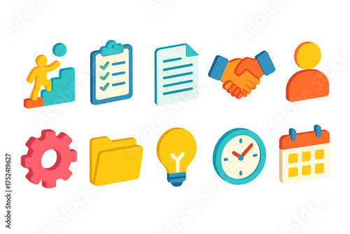 Business and productivity icon set. flat style for management and office efficiency.