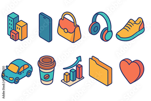 Technology, fashion, travel icon set. colorful outline collection for versatile use.