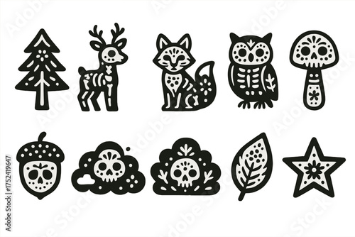 Halloween, day of the dead silhouette icon set. spooky, festive outline icons collection