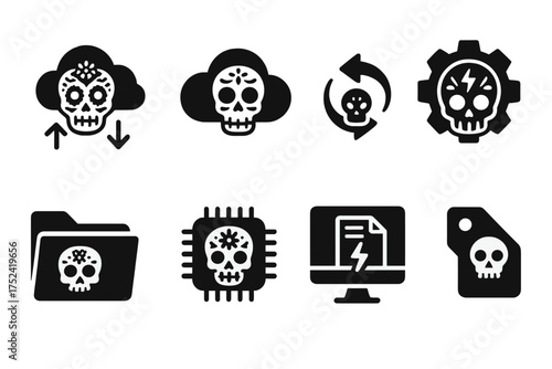 Dia de los muertos, sugar skull silhouette icon set. festive holiday silhouette icons