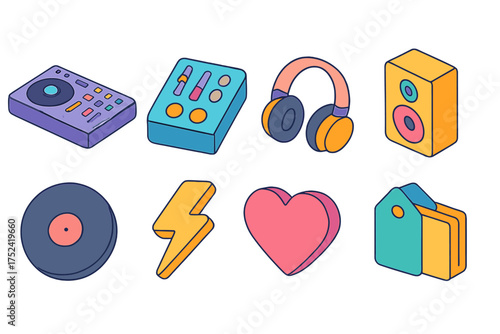Music and audio flat icon set. entertainment, instruments icons flat collection