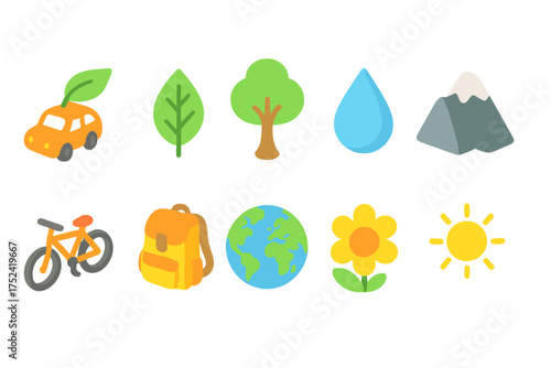 Eco-friendly, nature flat icon set. environmental, sustainability icons flat collection
