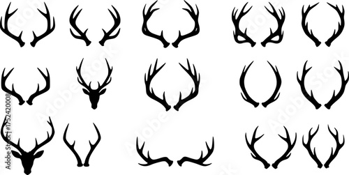 Antlers and Horns Icon Set Silhouette Design Animal Horns Vector Illustration.
