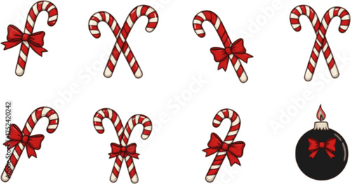 red and white striped candy canes. Hand drawn vector