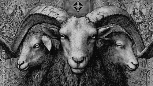 Grabado del diablo como un carnero