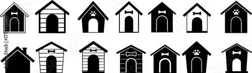 set of dog house silhouette vector pet house icon
