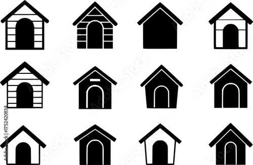 set of dog house silhouette vector pet house icon
