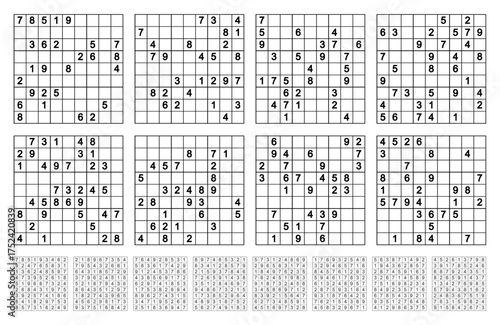 Sudoku game set with answers Simple vector design