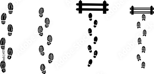 Footprints in snow drawing winter scene fence graphic design simple illustration
