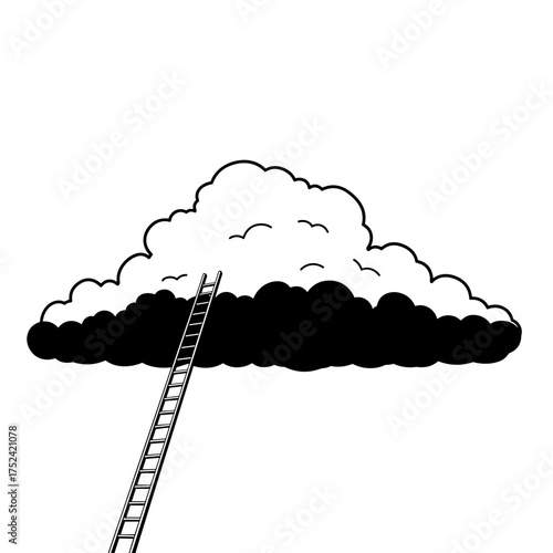Cloud with ladder in black and white for ambition and success themes