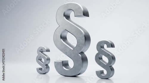 Dynamic metallic paragraph symbol sequence representing legal concepts, rules, and regulations with a clean, modern aesthetic