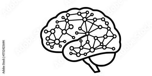 Brain Outline with Neural Connections Flat Vector for AI & Learning	