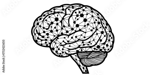 Brain Outline with Neural Connections Flat Vector for AI & Learning	