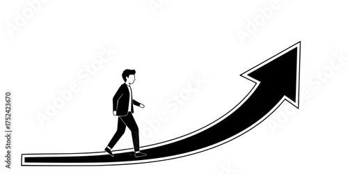 Person on Upward Arrow Path Flat Vector for Career & Personal Growth	