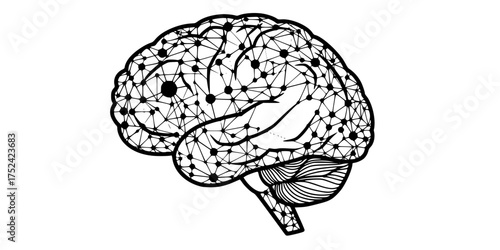 Brain Outline with Neural Connections Flat Vector for AI & Learning	