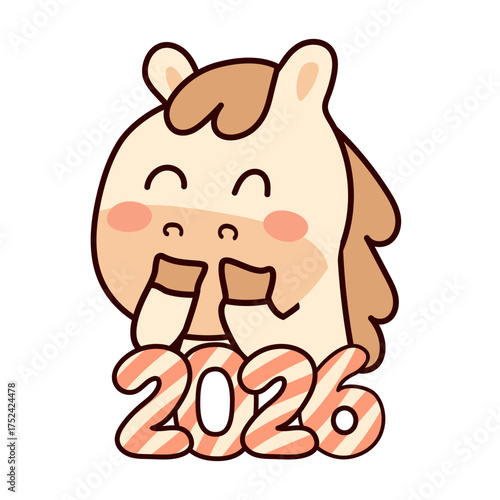 Happy horse character celebrating the year 2026