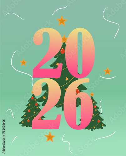 Abstract 2026 New Year Christmas Tree Dark Night Sky Celebration Banner