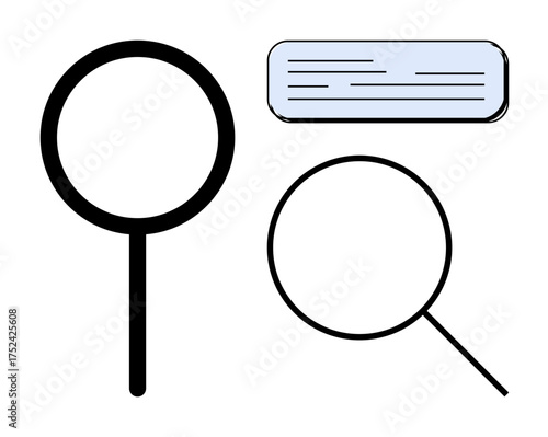 Magnifying glasses and document represent searching, analyzing, exploring, researching, problem-solving, and focus. Ideal for education, investigation, study technology accuracy simple flat