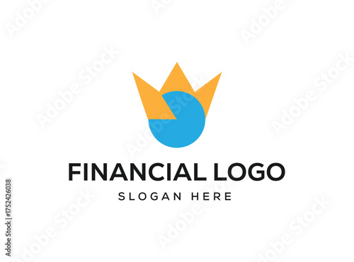 Blue and orange abstract crown shape with text Financial logo slogan here financial