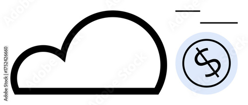 Minimalist cloud with dollar coin, symbolizing cost-effective digital storage. Ideal for finance, technology, savings, efficiency, innovation, cloud solutions online data. A simple flat metaphor