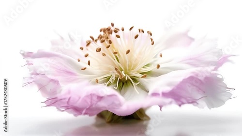 Macro floral detail showing delicate pale pink petals and white stamen center.