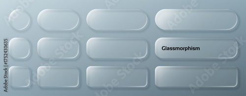 Set of glass morphism elements. Gui components set. Modern translucent design for ui ux web application. Clean buttons.
