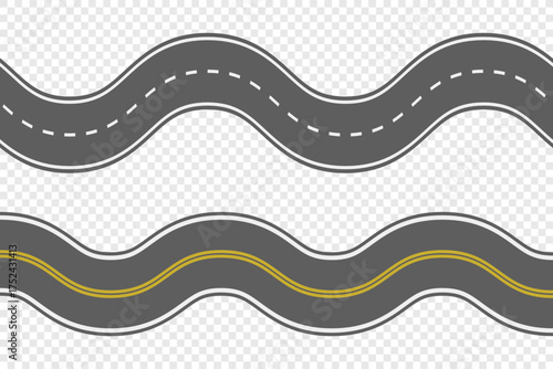 Horizontal asphalt road. Winding road vector