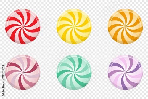 Christmas round candy. Set of colorful lollipop sweet candies