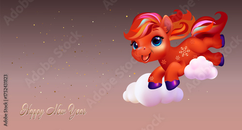 A lovely red horse wishes you a happy new year.