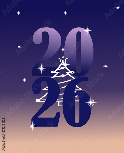 Abstract 2026 New Year Christmas Tree Dark Night Sky Celebration Banner