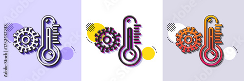 Thermometer line icon. Halftone dotted pattern. Gradient icon with grain shadow. Temperature diagnostic sign. Coronavirus symbol. Line thermometer icon. Various designs. Vector