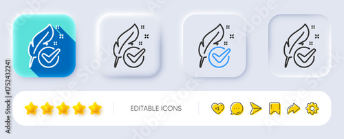 Hypoallergenic tested line icon. Neumorphic, Flat shadow, 3d buttons. Feather sign. No synthetic symbol. Line hypoallergenic tested icon. Social media icons. Vector