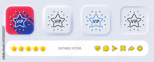 Vip line icon. Neumorphic, Flat shadow, 3d buttons. Very important person star sign. Member club privilege symbol. Line vip star icon. Social media icons. Vector