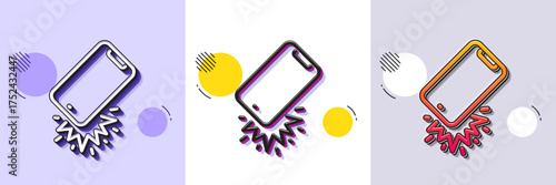 Smartphone falling line icon. Halftone dotted pattern. Gradient icon with grain shadow. Phone crash sign. Mobile device fall symbol. Line smartphone broken icon. Various designs. Vector