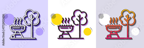 Grill line icon. Halftone dotted pattern. Gradient icon with grain shadow. Barbecue cooker for cooking food sign. Hot meat brazier symbol. Line grill icon. Various designs. Vector