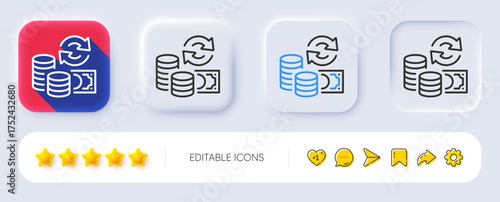Change money line icon. Neumorphic, Flat shadow, 3d buttons. Currency exchange sign. Transfer payment symbol. Line change money icon. Social media icons. Vector