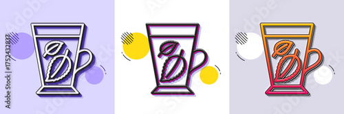Mint Tea line icon. Halftone dotted pattern. Gradient icon with grain shadow. Fresh herbal beverage sign. Mentha leaves symbol. Line mint leaves icon. Various designs. Vector