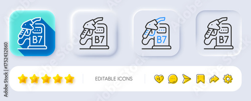 Diesel station line icon. Neumorphic, Flat shadow, 3d buttons. Filling station sign. B7 liquid fuel symbol. Line diesel station icon. Social media icons. Vector