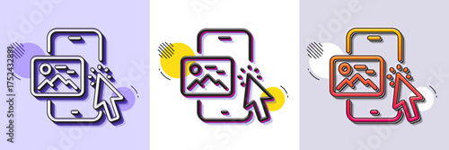 Phone image line icon. Halftone dotted pattern. Gradient icon with grain shadow. Smartphone app sign. Cellphone mobile device symbol. Line phone image icon. Various designs. Vector