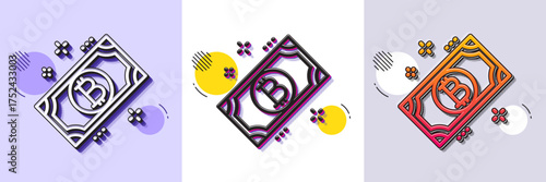 Bitcoin line icon. Halftone dotted pattern. Gradient icon with grain shadow. Cryptocurrency cash sign. Crypto money symbol. Line bitcoin icon. Various designs. Vector
