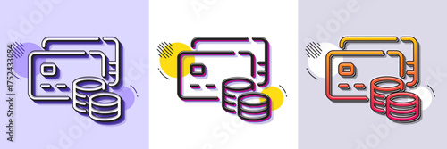 Money line icon. Halftone dotted pattern. Gradient icon with grain shadow. Credit card sign. Cash coins symbol. Line money icon. Various designs. Vector