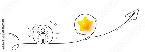Social distance line icon. Continuous line with share plane. People isolation sign. Prevention rules symbol. 3d star in speech bubble. Social distance single line ribbon. Loop curve pattern. Vector