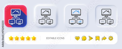 Work at home line icon. Neumorphic, Flat shadow, 3d buttons. Outsource job sign. Remote office symbol. Line work home icon. Social media icons. Vector