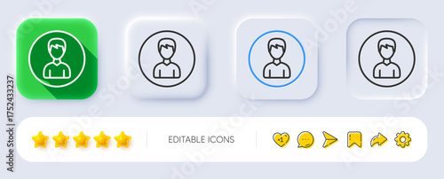 User line icon. Neumorphic, Flat shadow, 3d buttons. Profile Avatar sign. Male Person silhouette symbol. Line person icon. Social media icons. Vector