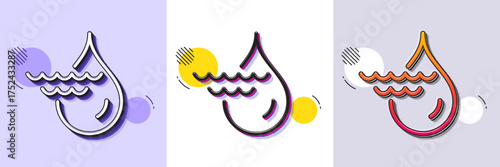 Hydroelectricity line icon. Halftone dotted pattern. Gradient icon with grain shadow. Hydroelectric energy type sign. Water waves power symbol. Line hydroelectricity icon. Various designs. Vector