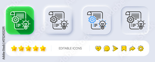 Cogwheel line icon. Neumorphic, Flat shadow, 3d buttons. Engineering tool sign. Idea bulb symbol. Line cogwheel icon. Social media icons. Vector