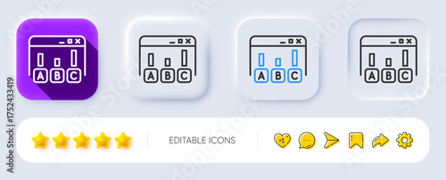 Survey results line icon. Neumorphic, Flat shadow, 3d buttons. Best answer sign. Business stats symbol. Line survey results icon. Social media icons. Vector