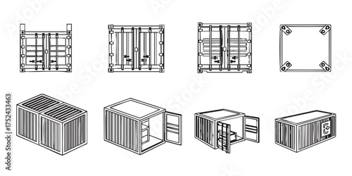 Set of shipping container outline icons vector
