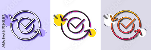Approved line icon. Halftone dotted pattern. Gradient icon with grain shadow. Accepted or confirmed sign. Refresh symbol. Line approved icon. Various designs. Vector